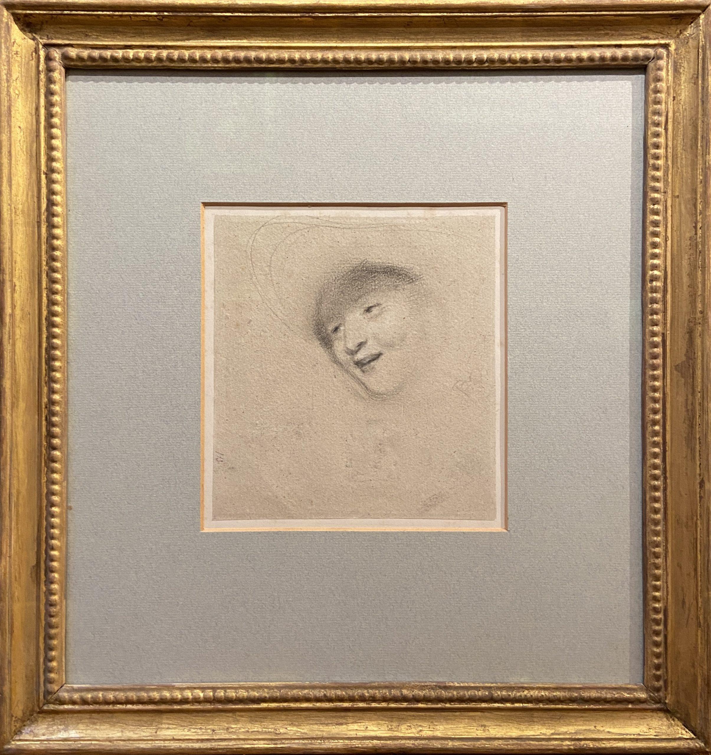 Graphite Study of a Head, Monogrammed Victorian Sketch, Gilt Fame - Art by Henry Perronet Briggs