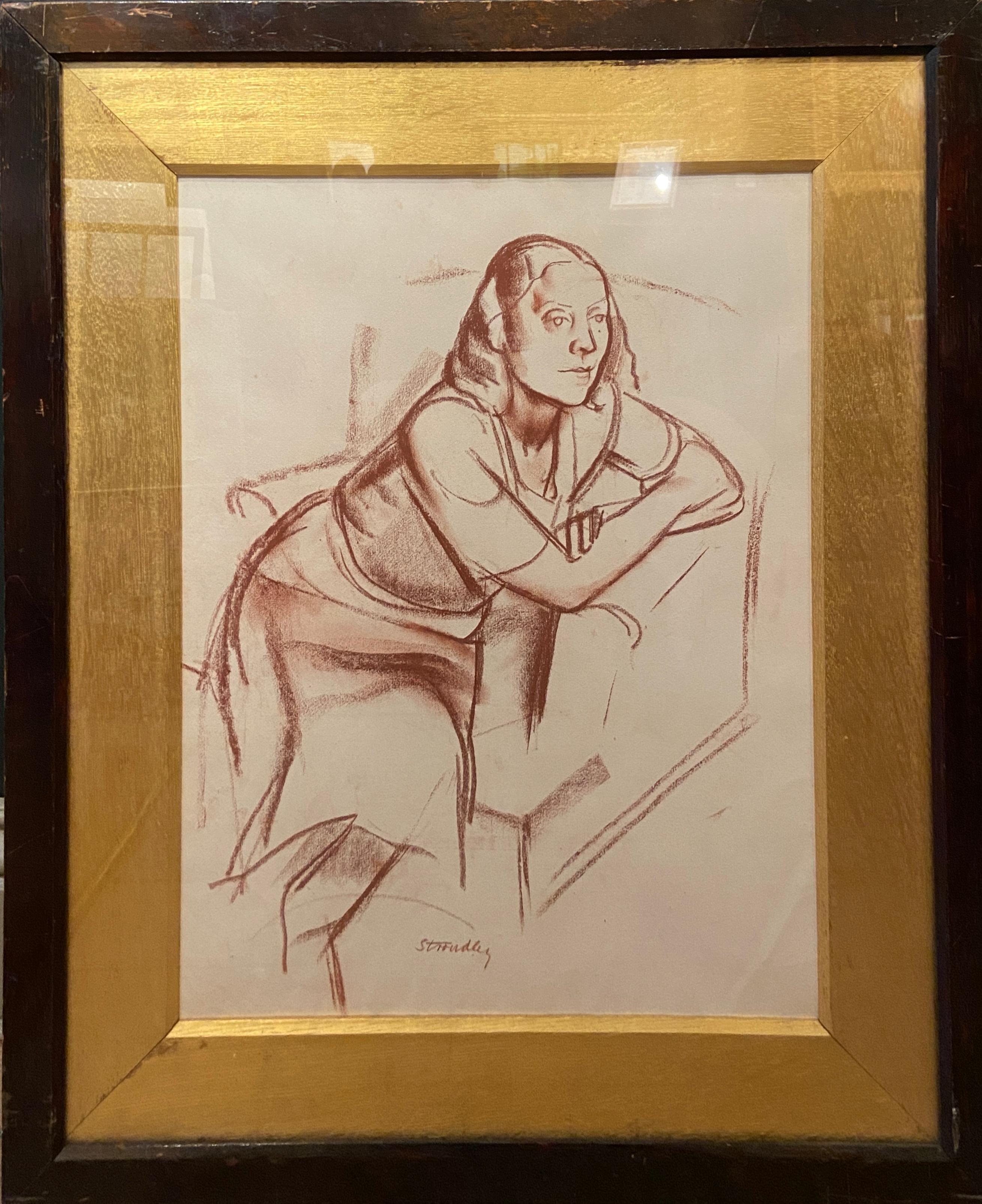 Frau im Ruhestand, signierte Kohleskizze, 20. Jahrhundert Britisch – Art von James Stroudley