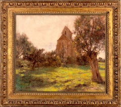 L'eglise de Mézy-Moulins, Pastell 19. Jahrhundert Französische Landschaft, signiert und datiert 1921