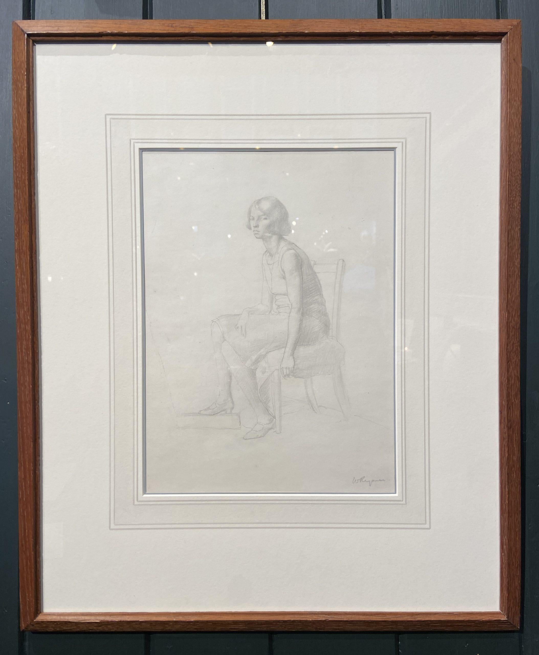 Studio di una donna, schizzo in grafite, artista britannico del XX secolo, firmato - Art di Winifred Anne Rymer
