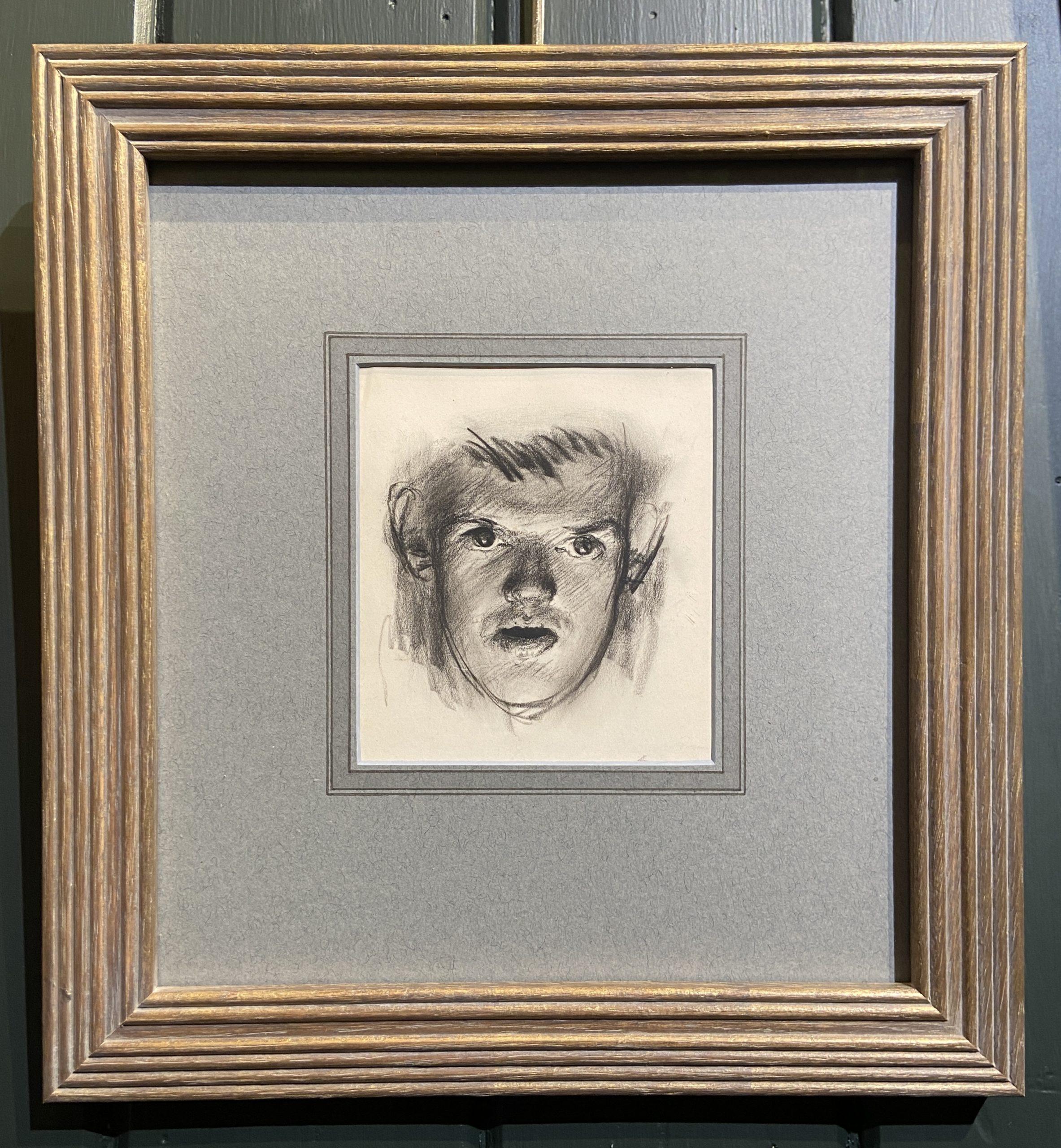 Selbstporträt, Kohle auf Papier, britische Zeichnung des 20. Jahrhunderts – Art von William Dring