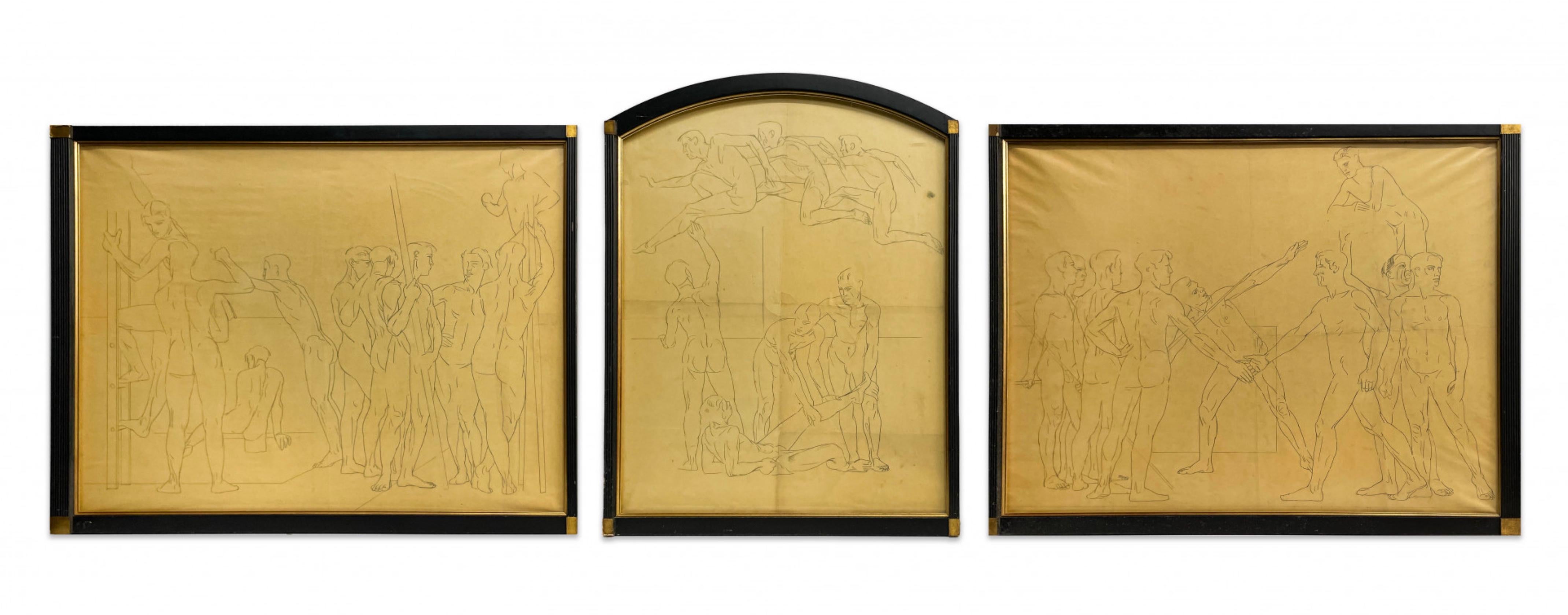 James Stroudley Figurative Art - A Triptych: The Olympic Games, Modern British Drawing, Ancient Greek, Nude