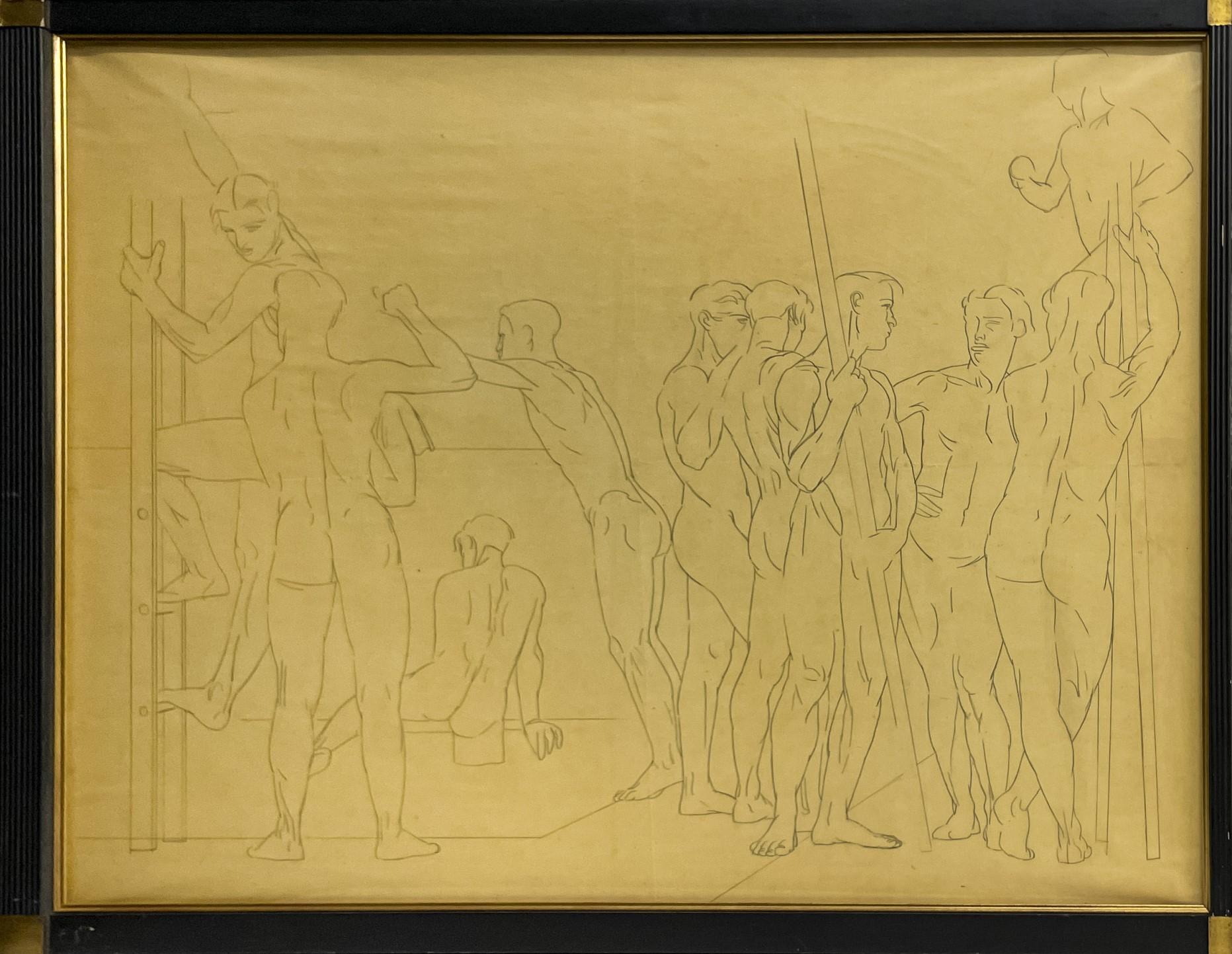 Ein Triptychon: The Olympic Games, Modern British Drawing, Altgriechisch, Nude – Art von James Stroudley