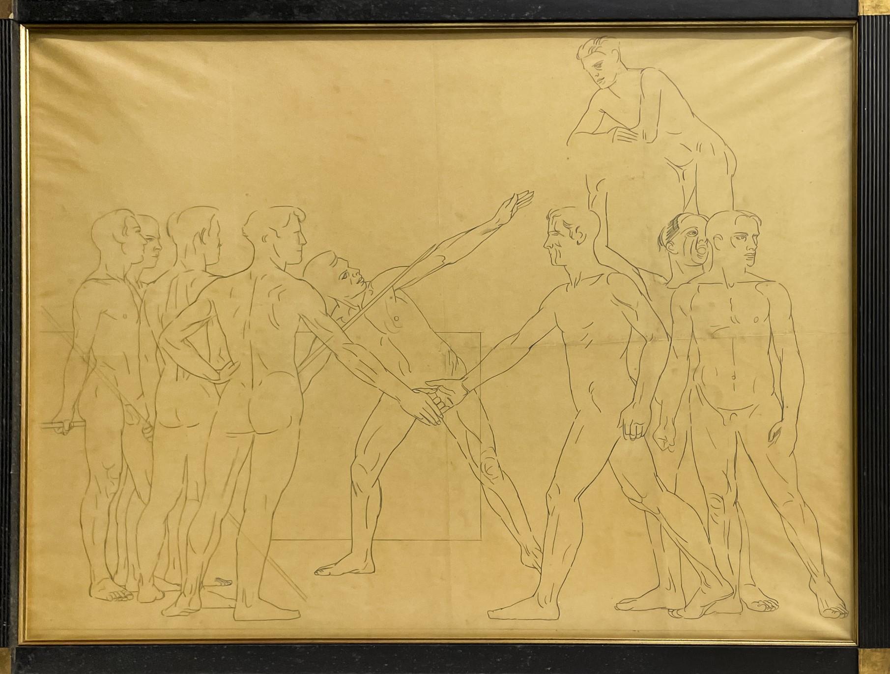 Ein Triptychon: The Olympic Games, Modern British Drawing, Altgriechisch, Nude (Moderne), Art, von James Stroudley