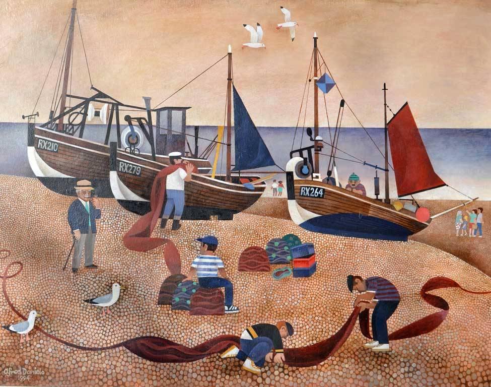 Alfred Daniels Landscape Art - Fishing Boats on the Beach at Hastings