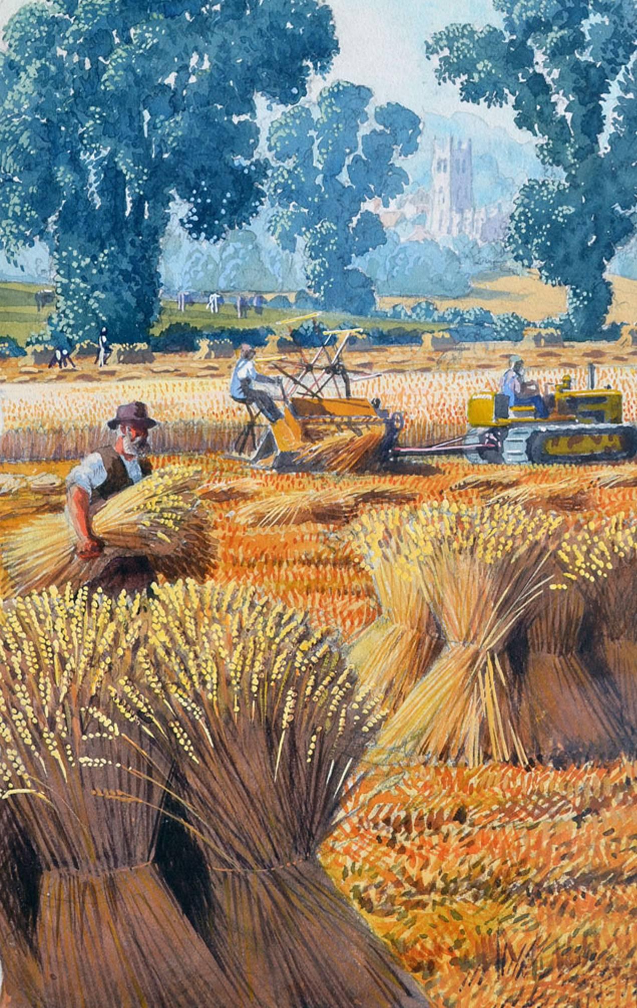 Charles Tunnicliffe Landscape Art - Cutting Wheat