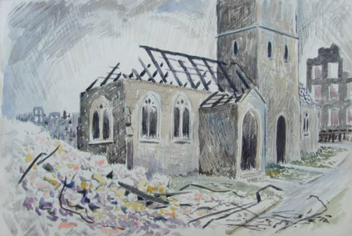 Unknown Landscape Art - Bombed London, 20th Century British School Watercolour, War Theme