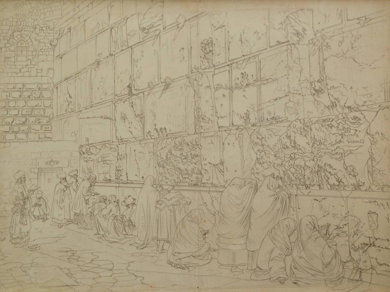 The Wailing Wall, 19th Century Graphite on Paper Orientalist