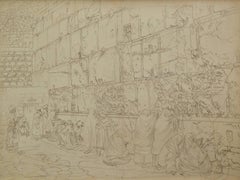 The Wailing Wall, 19th Century Graphite on Paper Orientalist