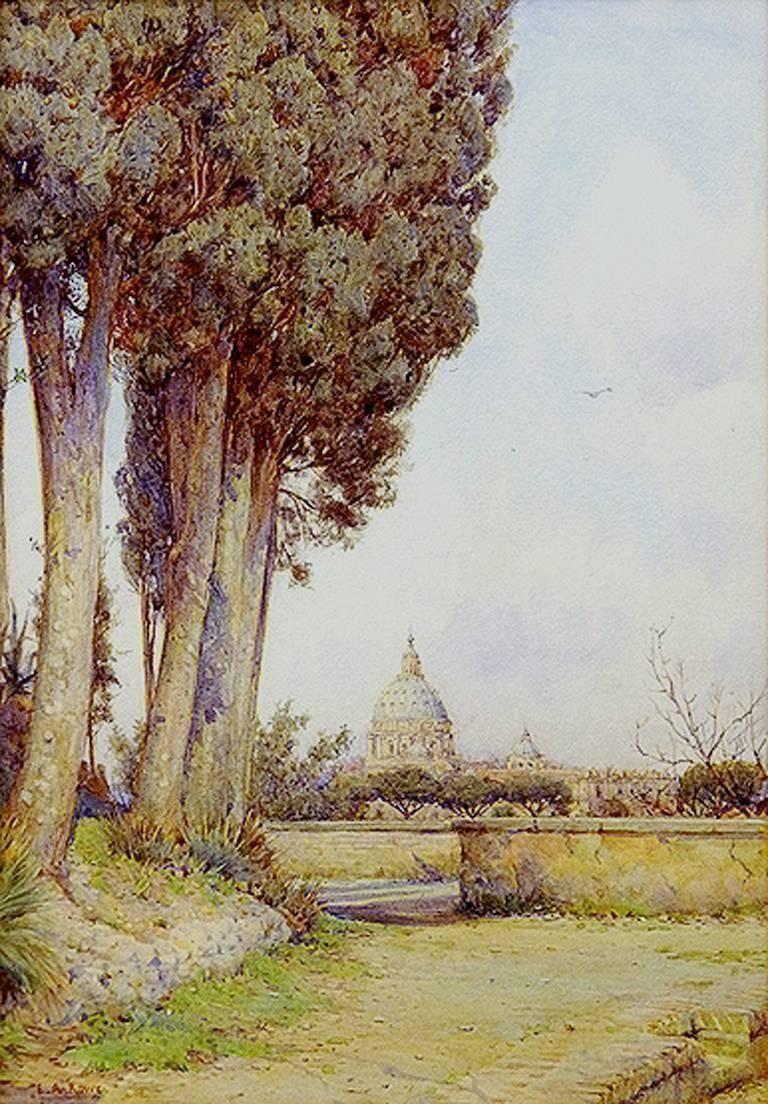 Ernest Arthur Rowe Landscape Art - St Peters Rome, 19th Century Victorian Signed Watercolour