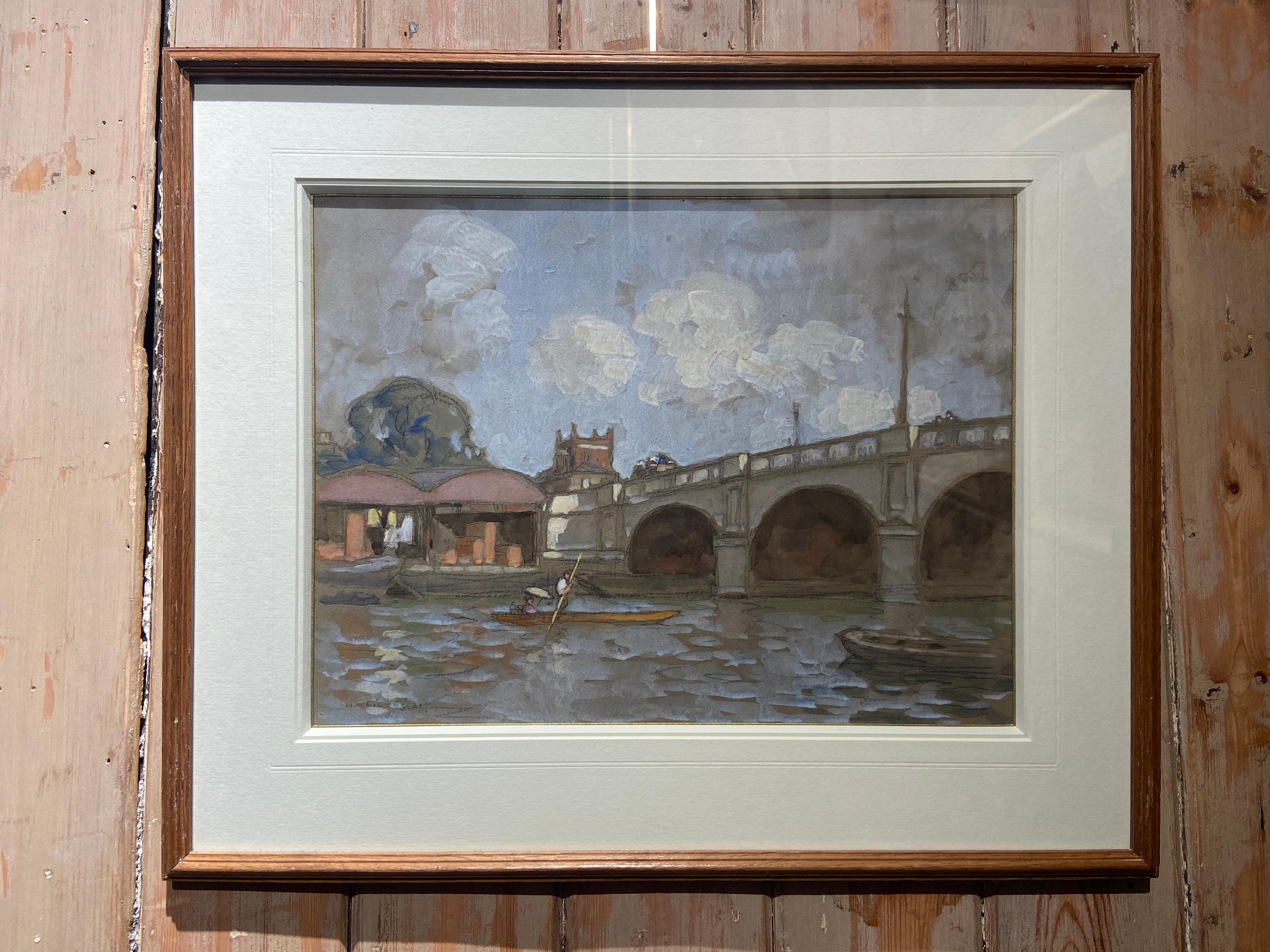Kingston Bridge, English 20th Century Signed Watercolour - Art by Horace Mann Livens