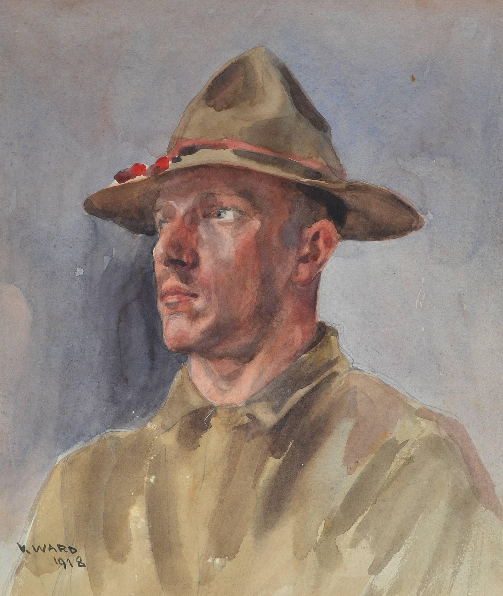 V. Ward Figurative Art - American Soldier, 20th Century Signed Watercolour