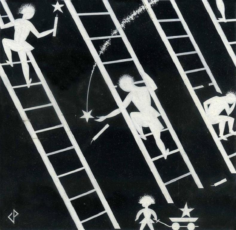 Charles Paine Figurative Art - Ladders, English 20th Century Signed Gouache