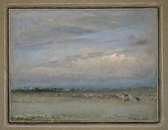 Oasis du désert, école britannique, aquarelle du 19e siècle