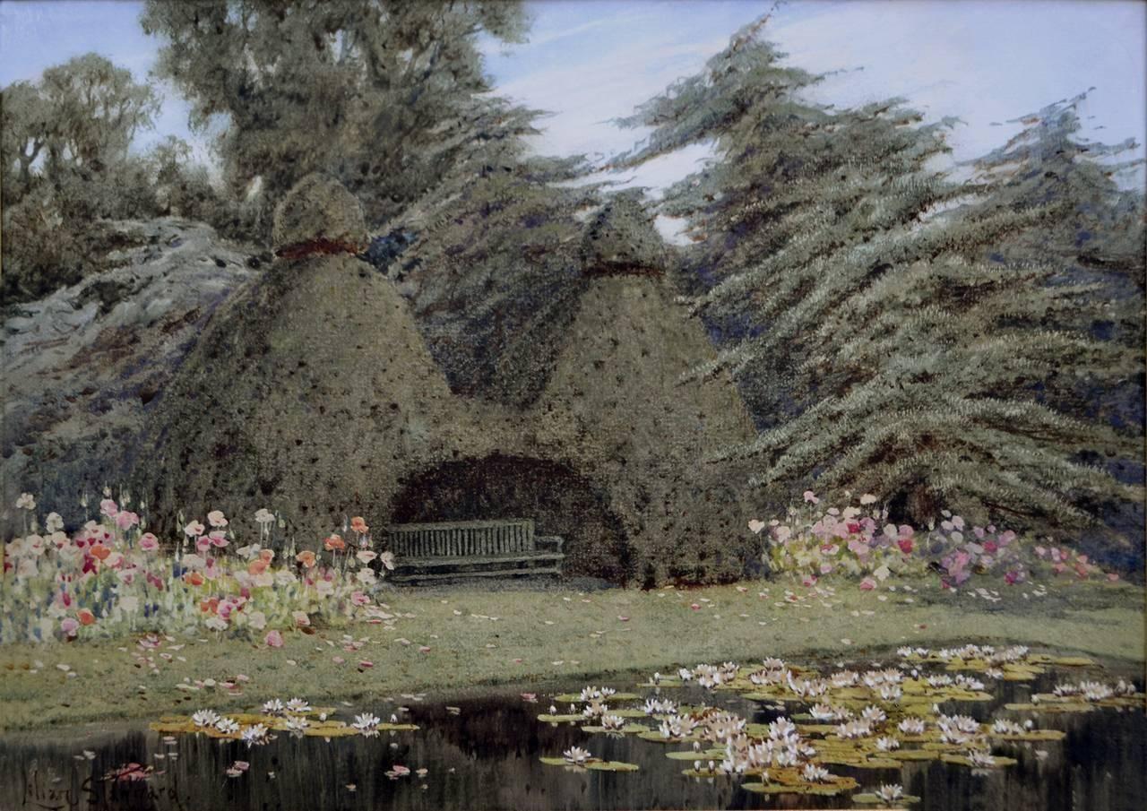 Lillian Stannard Landscape Art - The Lily Pond, English School 19th Century Watercolour Signed