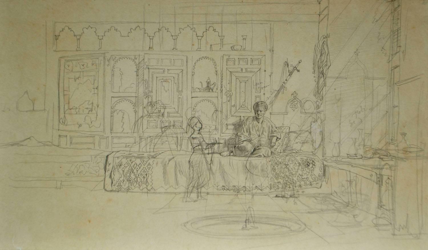 A Moment's Rest, 19th Century Graphite Orientalist 