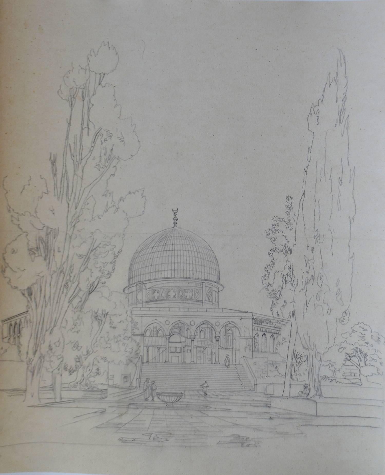 Dome of the Holy Rock, 19th Century Graphite Orientalist