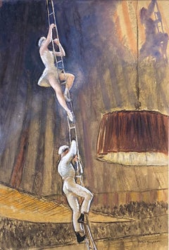 The Trapeze Artists, 20th Century Signed Watercolour and Pastel