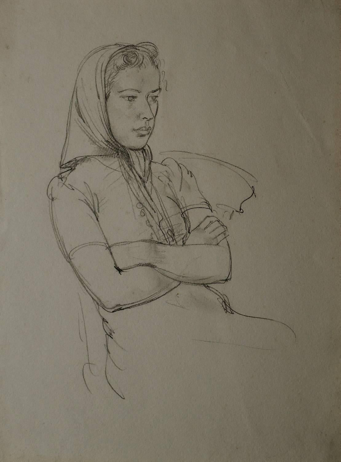 William Dring Portrait – Porträt von HM. Königin Elisabeth II., Bleistift, 20. Jahrhundert