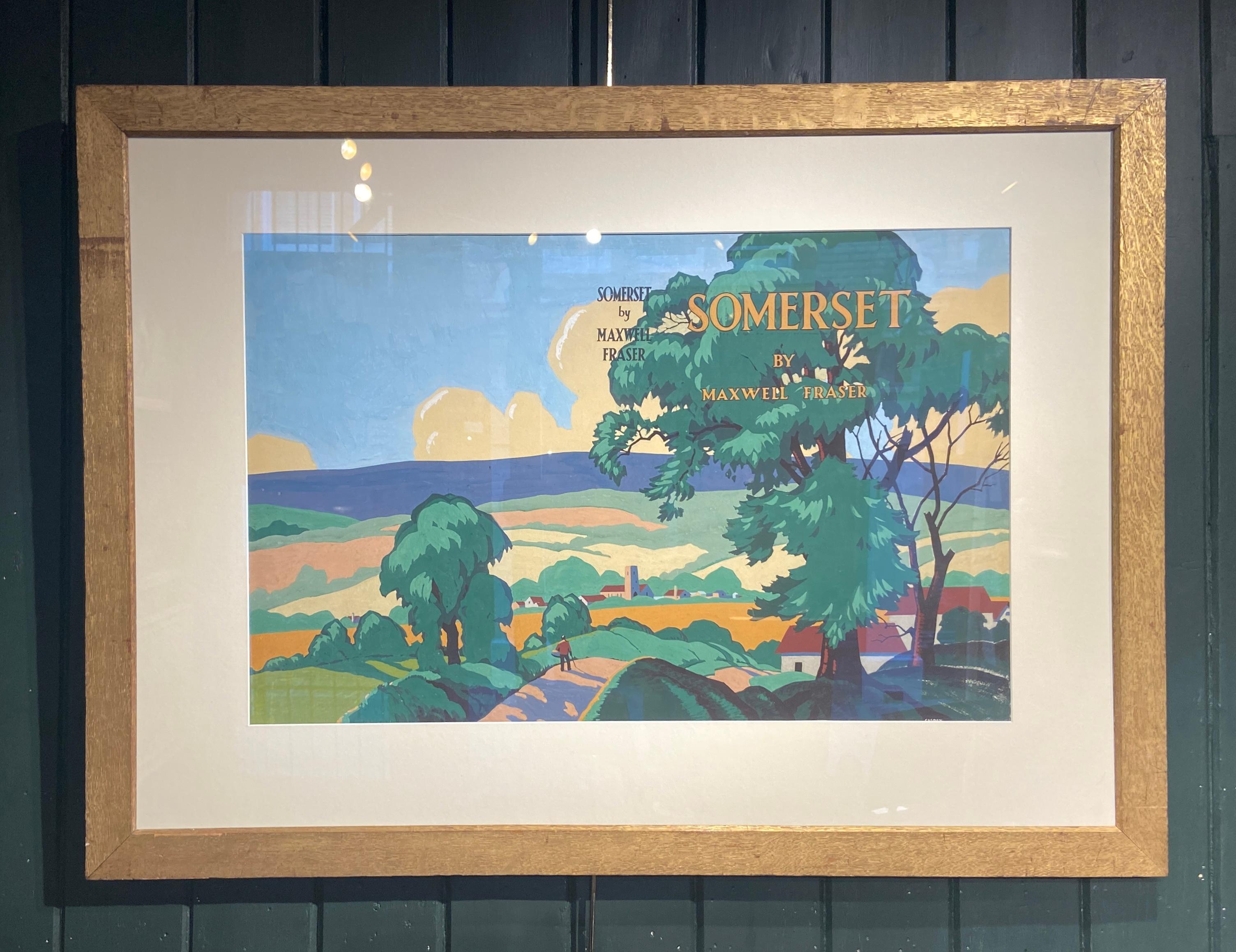 Somerset von Maxwell Fraser (Originalgemälde für das Buchcover), Britisches Art-déco (Blau), Landscape Art, von Leonard Cusden
