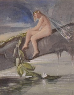 The River Nymph, Early 20th Century Art-Deco Watercolour