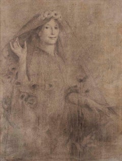 Antique Death the Bride, Late 19th Century Pre-Raphaelite Graphite on Paper