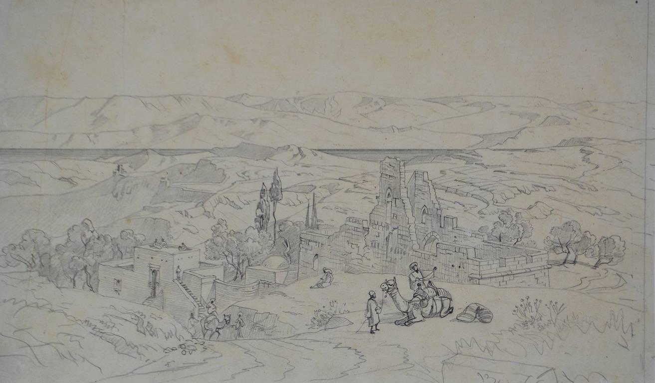 Dwelling by the Nile - croquis original pour une peinture orientaliste, 19ème siècle