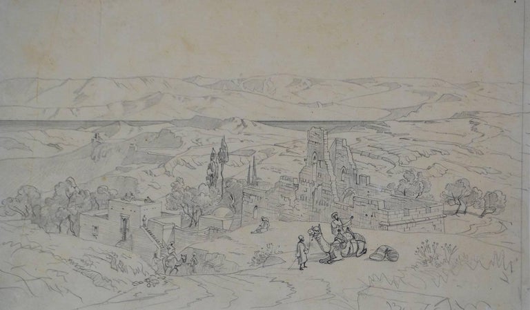 Carl Friedrich Heinrich Werner Landscape Art - Dwelling by the Nile - Original Sketch for Orientalist Painting, 19th Century