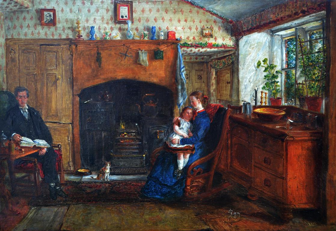 Edwin Frederick Holt Interior Painting - By the Fireside, Victorian Late 19th Century British Oil 