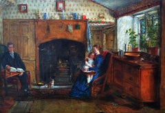 By the Fireside, Victorian Late 19th Century British Oil 