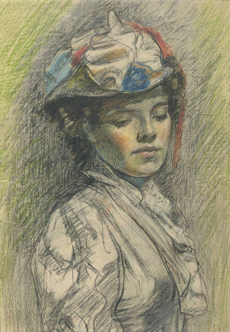 Porträt einer Dame, Französisches Schul Chalk auf Papier, 19. Jahrhundert