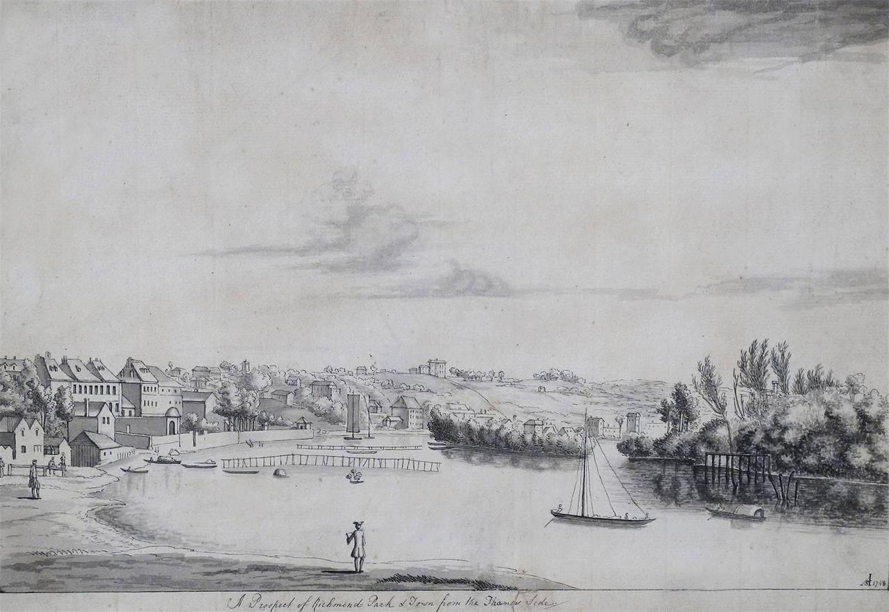 Adrien Sweets Landscape Art – Prospekt des Richmond Parks und der Stadt von der Seite der Themse, 18. Jahrhundert 