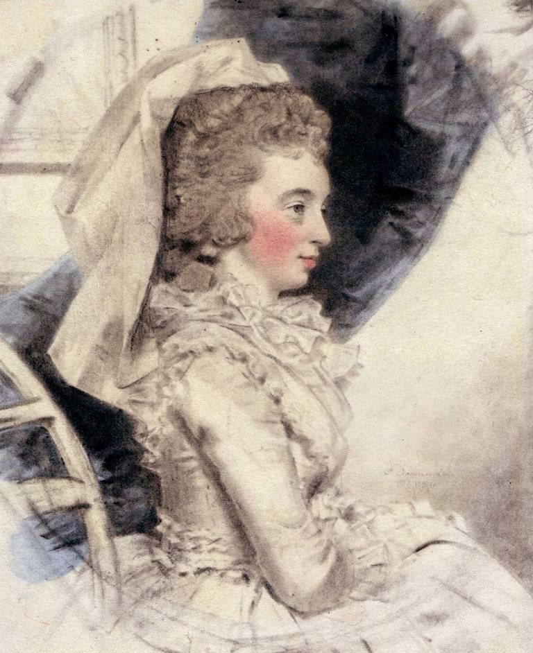 Portrait d'une femme dans une robe blanche - Aquarelle du 18ème siècle - Art de John Downman