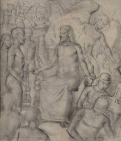 Jesus at the Stairs, Mid 20th Century Pencil Drawing