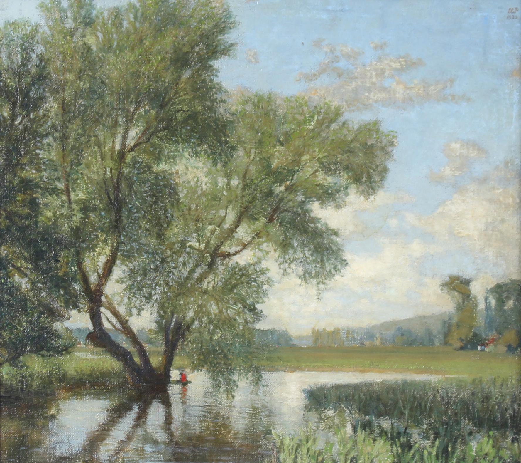 Leslie Ernest Parkinson Landscape Painting - A Willow Tree -  British landscape, 20th Century, Oil