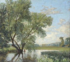 Vintage A Willow Tree -  British landscape, 20th Century, Oil