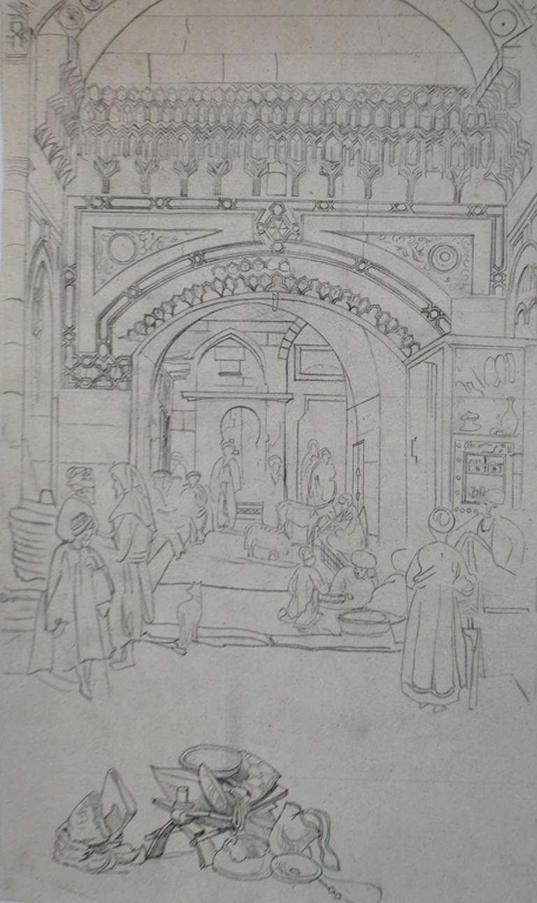 Carl Friedrich Heinrich Werner Figurative Art - Alleyway in Cairo - Original 19th Century Graphite Sketch