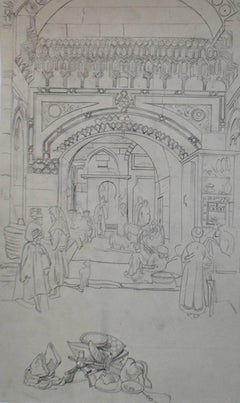 Alleyway in Cairo - Original 19th Century Graphite Sketch