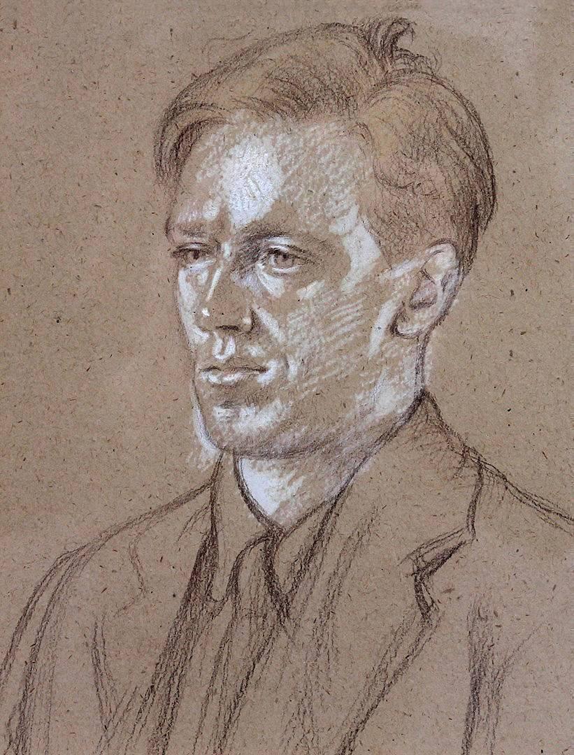 Portrait of Cecil Day Lewis 20th Century Original Chalk Drawing - Art by Sir William Rothenstein