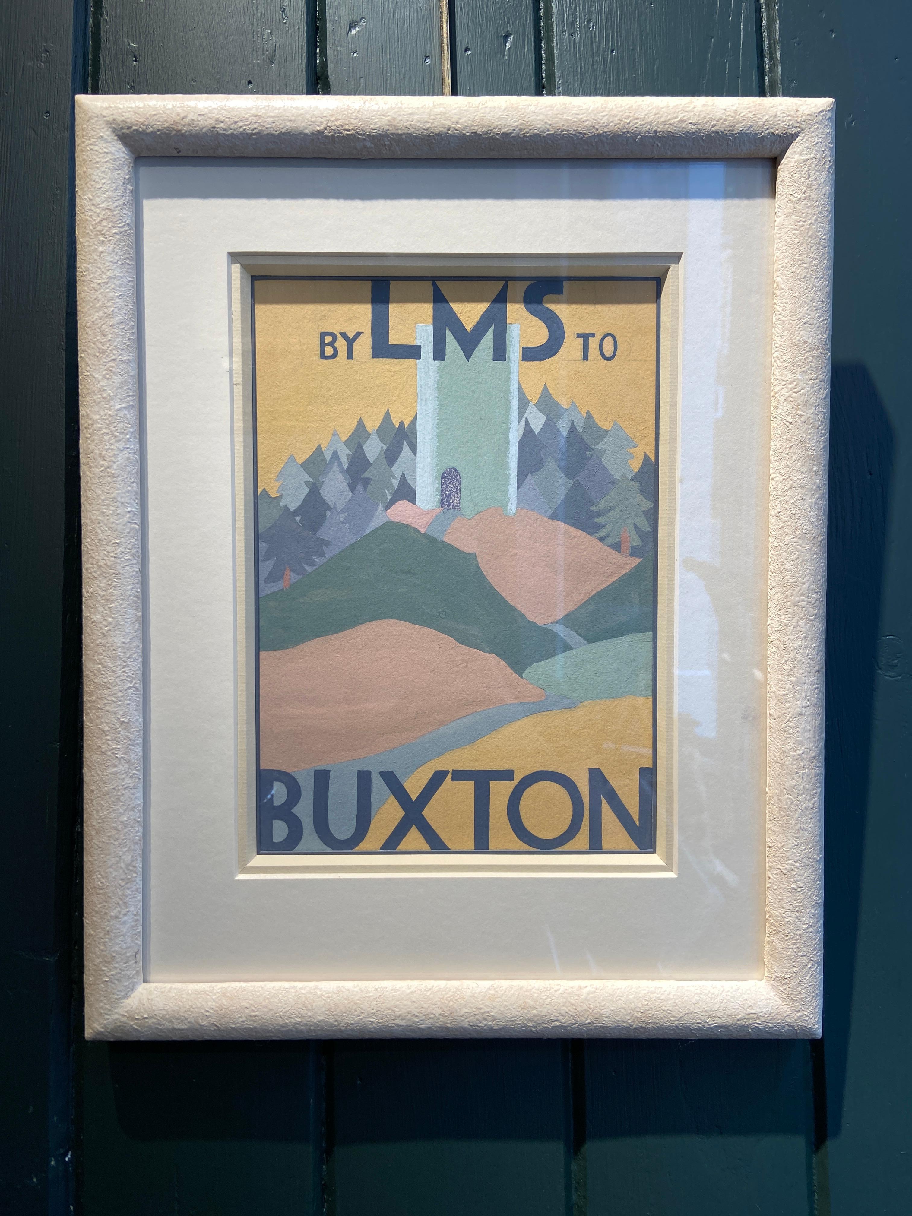 LMS an Buxton   Original Eisenbahn-Reiseplakat, Kunstwerk Gouache, 20. Jahrhundert (Braun), Landscape Art, von Unknown