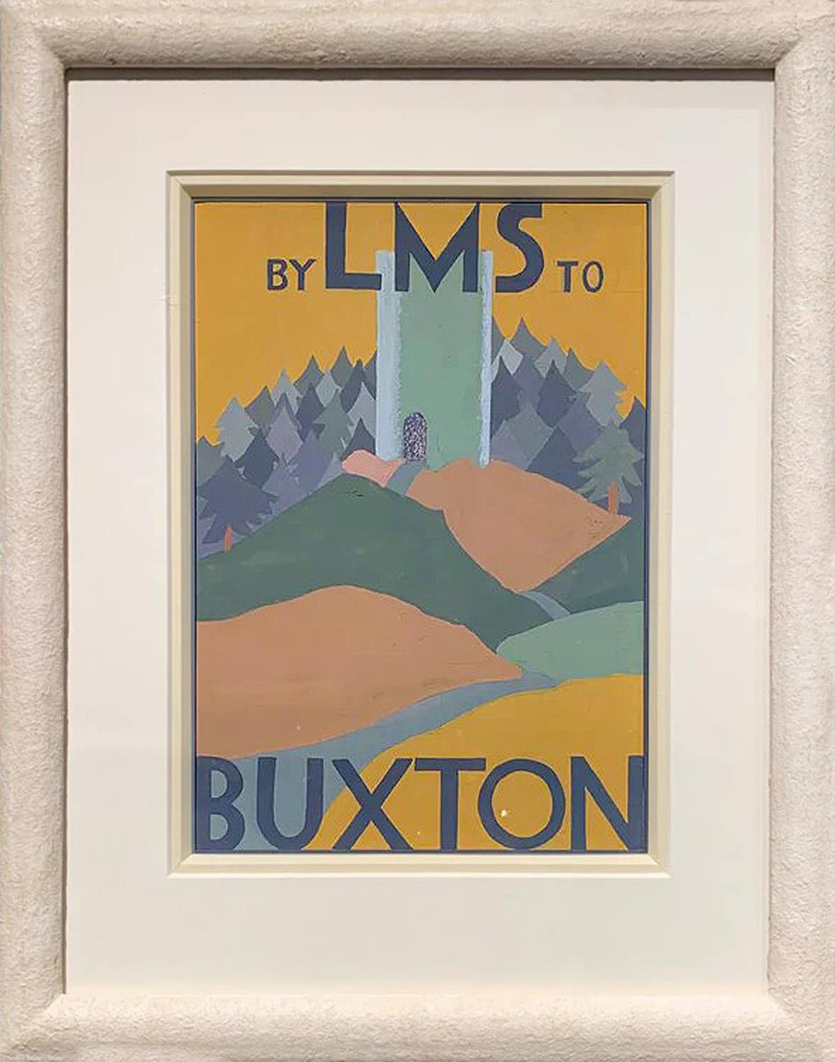 Par LMS à Buxton   Affiche d'origine de voyage en chemin de fer, œuvre d'art à la gouache, 20ème siècle