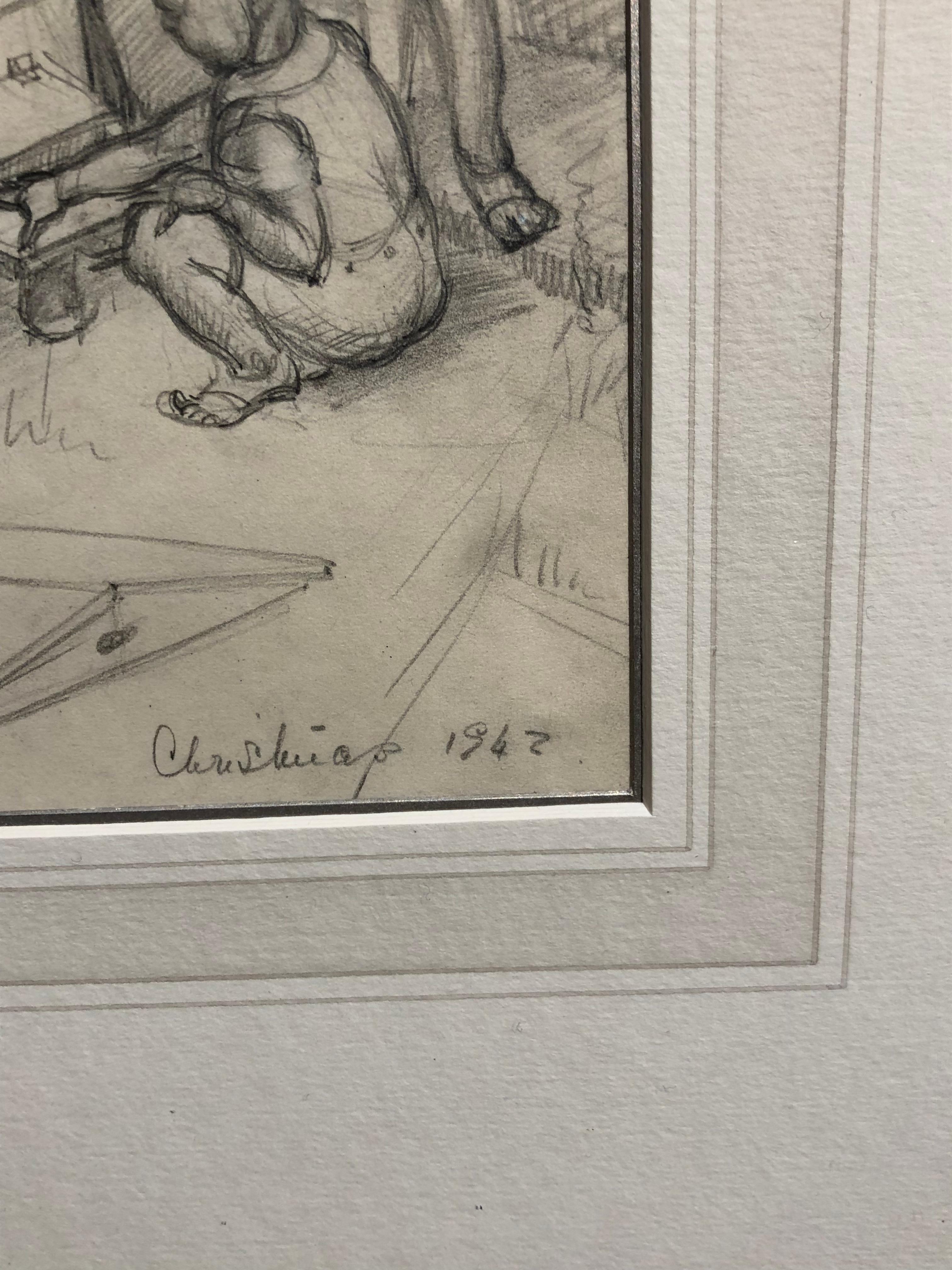 The Beekeepers - Graphite d'une artiste féminine du milieu du 20e siècle représentant une abeille - Art de Alice Headley Neave