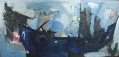 Le bateau bleu, 1972, peinture à l'huile, 65 x135 cm.