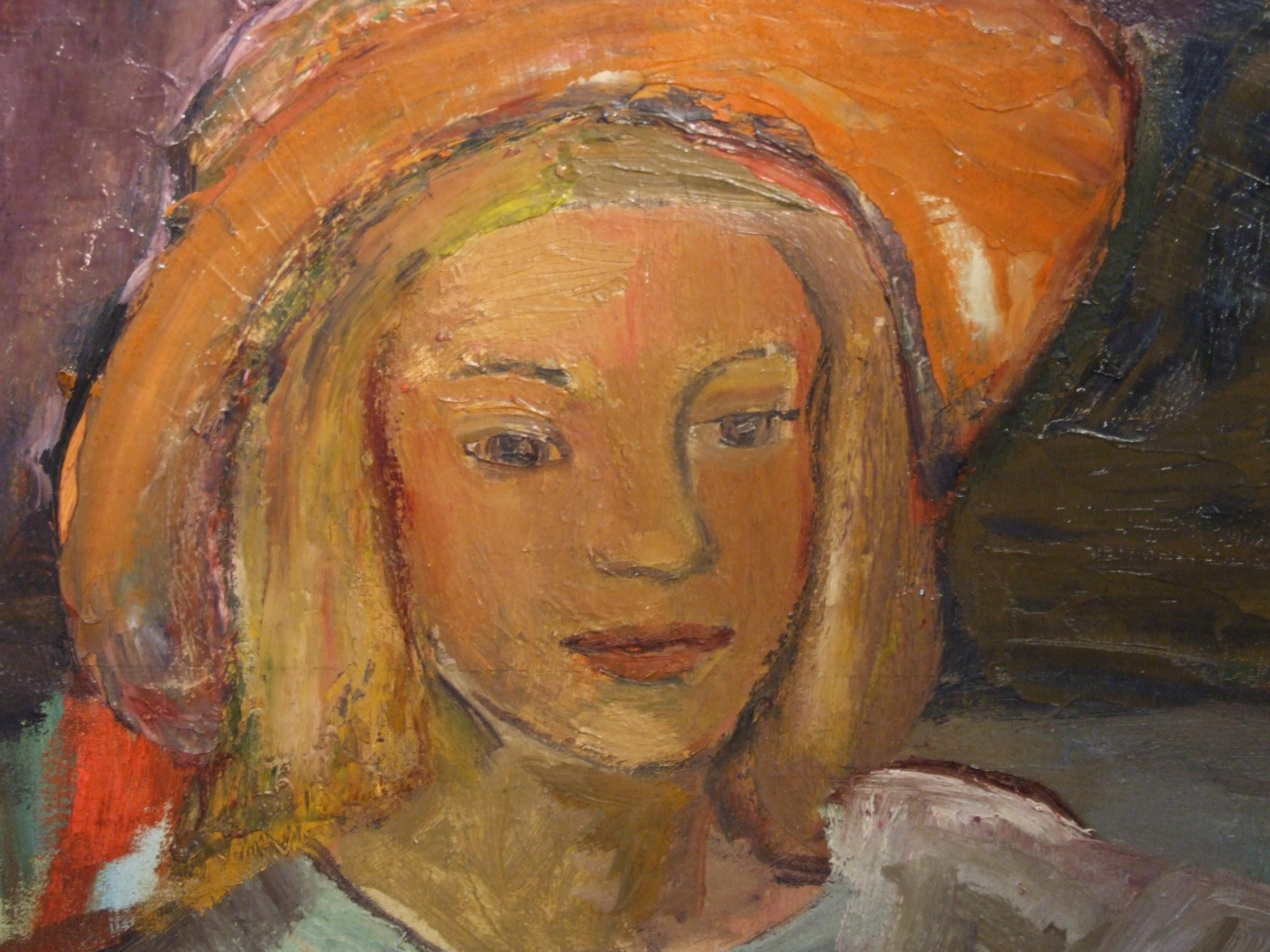 Young lady with flowers, '50s - oil paint, 73x49 cm. - Painting by Maurice Blond