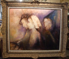 Vintage Three people, '70s - oil paint, 63x70 cm. framed