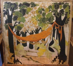 Vintage woman in the wood, '30s - lacquer on wood panel, 50x51 cm.
