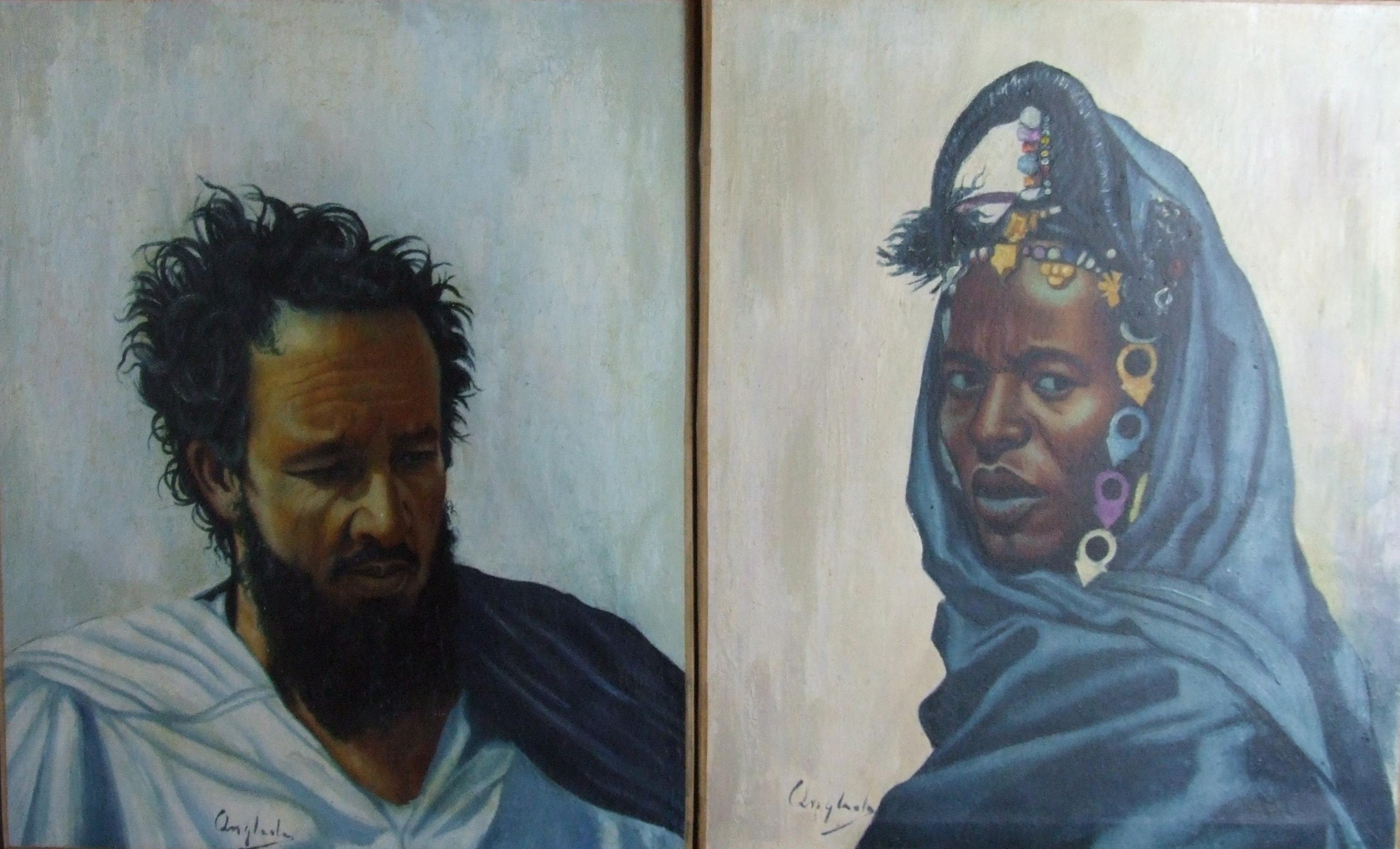 Anglada Pinto Luis Portrait Painting – Paar Berber – Ölfarbe, ein Paar, jeweils 41x33 cm.
