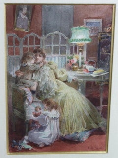 Maternité, XIX c. - watercolor, 17x12 cm., framed