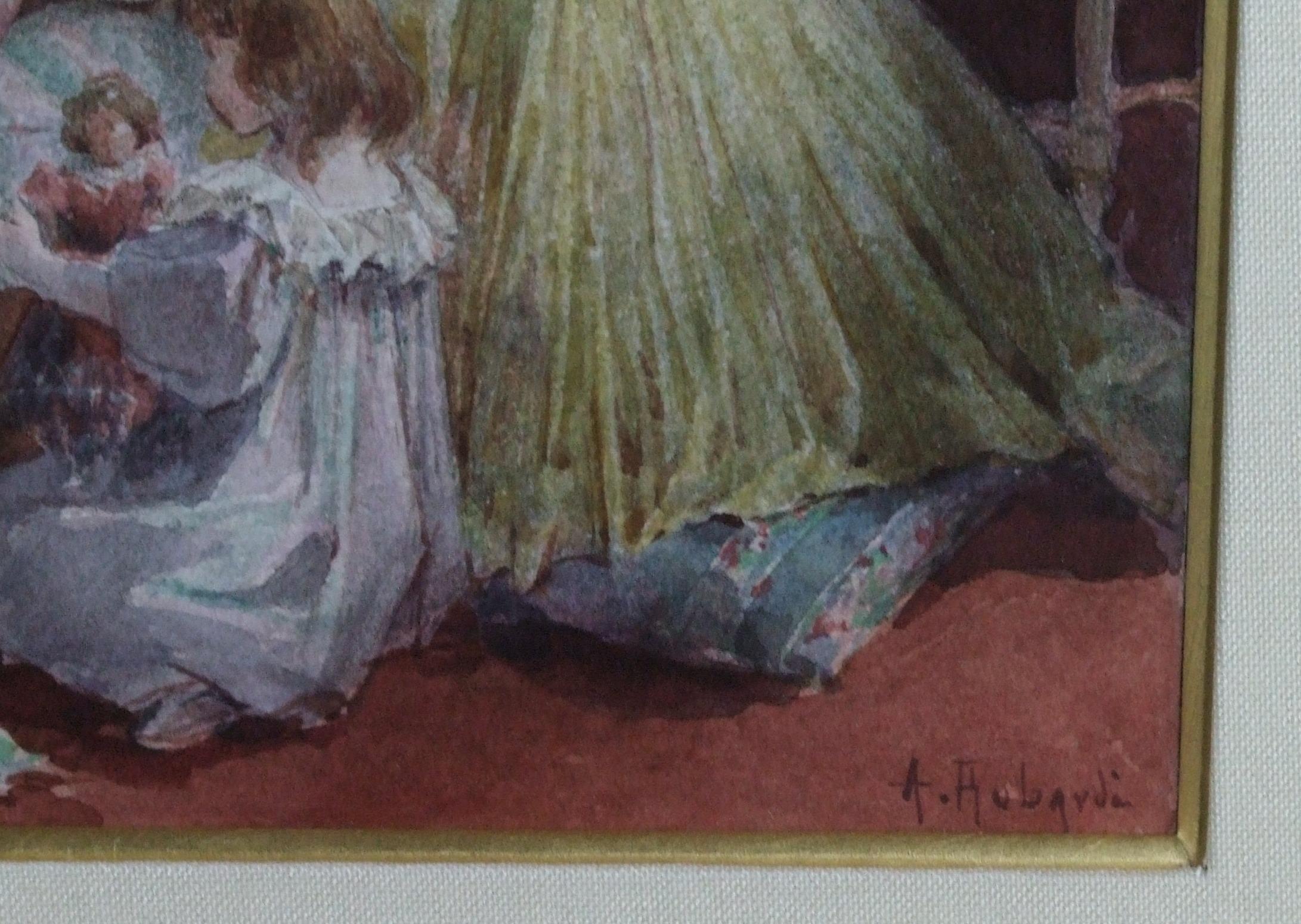 Maternit, XIX c. - Aquarell, 17x12 cm, gerahmt (Schwarz), Figurative Art, von Alcide Robaudi