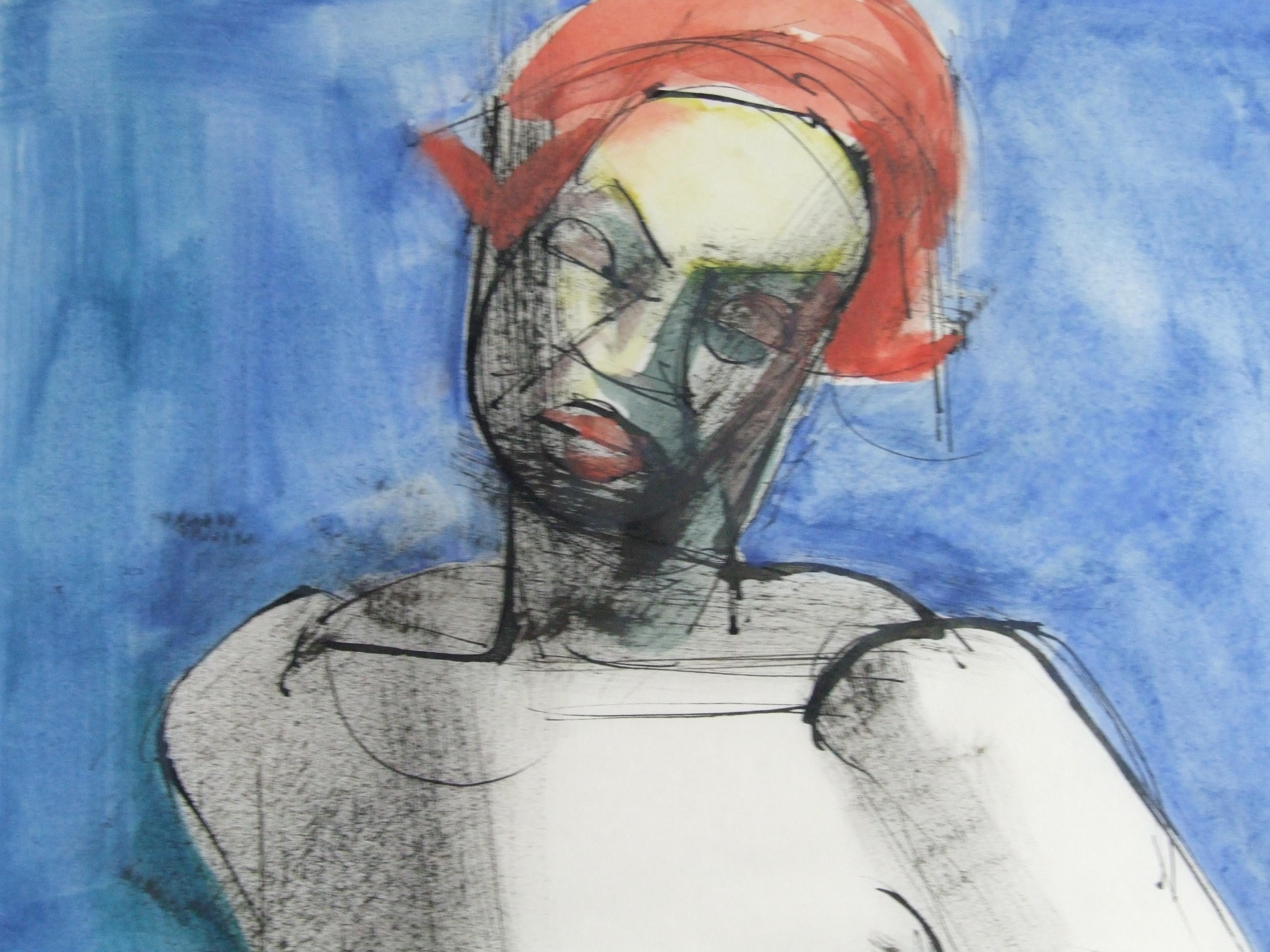 Akt sitzende Frau, 1965 – Gouache, 49x32 cm, gerahmt (Kubismus), Art, von Jean Helion